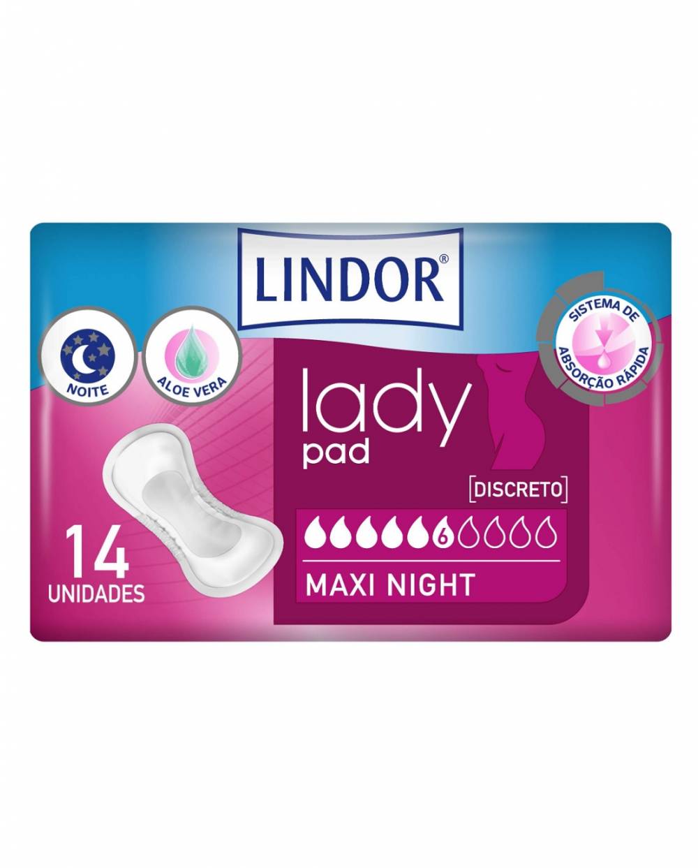Lindor Lady Pad - Maxi Night - 6 gotas - 14 unidades
